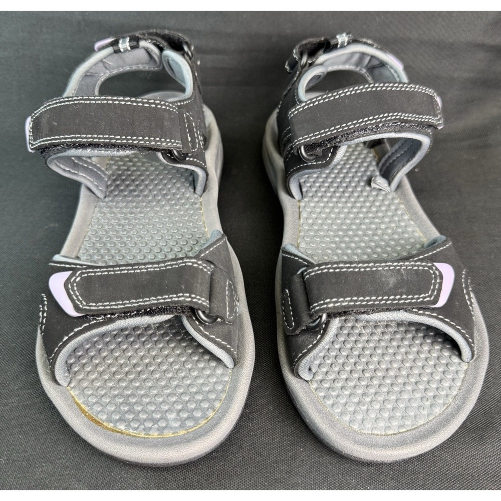 Khombu Womens Sport Grip Comfort Black Grey Sandals Lavender Accent Size 8
